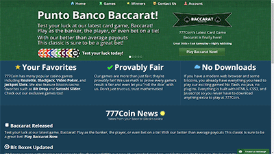 777Coin bitcoin casino frontpage